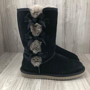 Koolaburra Boots Womens 11 Victoria Black Suede Pull On Lined Winter Shoes